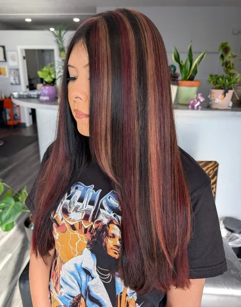 Dark Calico with Black Burgundy and Caramel Straight