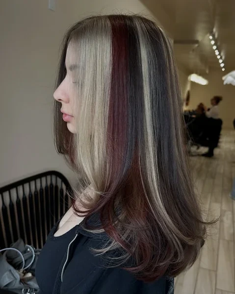Dark Calico with Silver Blonde and Burgundy Patches