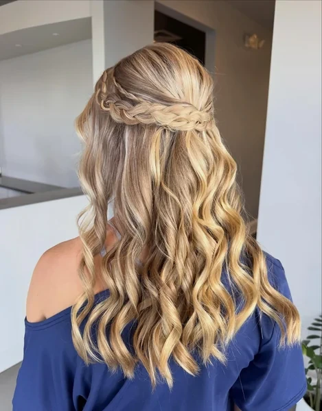 Double Crown Braid Half Up on Blonde Hair