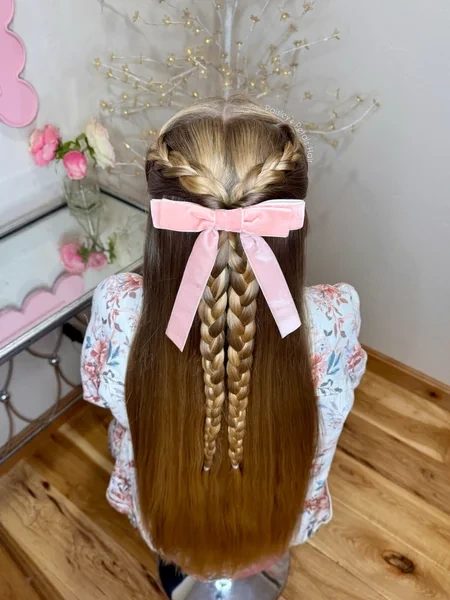 Double Dutch Braids Half Up with Bow