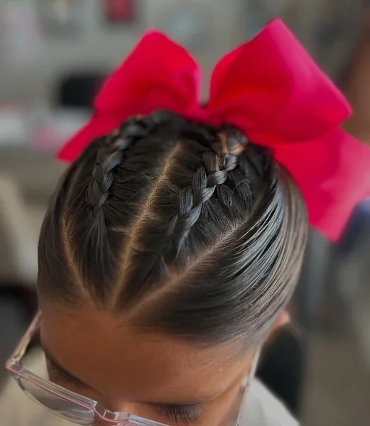 Double French Braid Pigtails with Bow