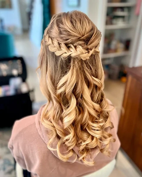 Double Waterfall Braid Half Up with Curls