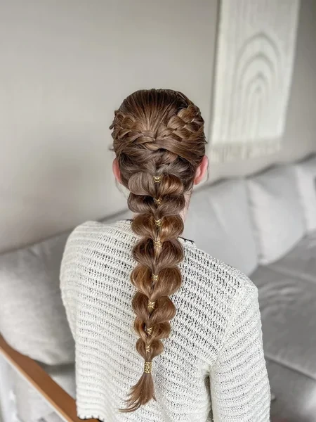 Dutch Braid Bubble Ponytail with Gold Cuffs