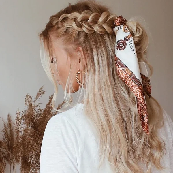 Dutch Braid Half Up with Silk Scarf
