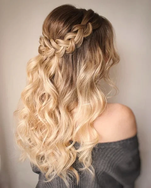 Dutch Crown Half Up on Dark to Blonde Ombre