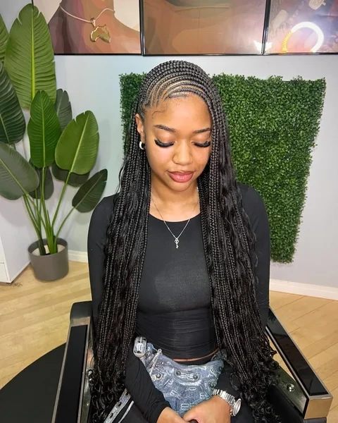 Feed In Cornrow Braids with Curly Ends