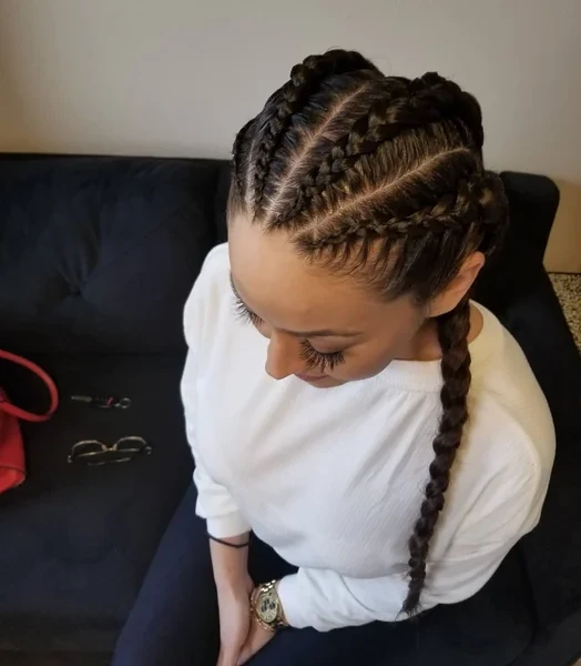 Feed In Cornrows into Side Braid