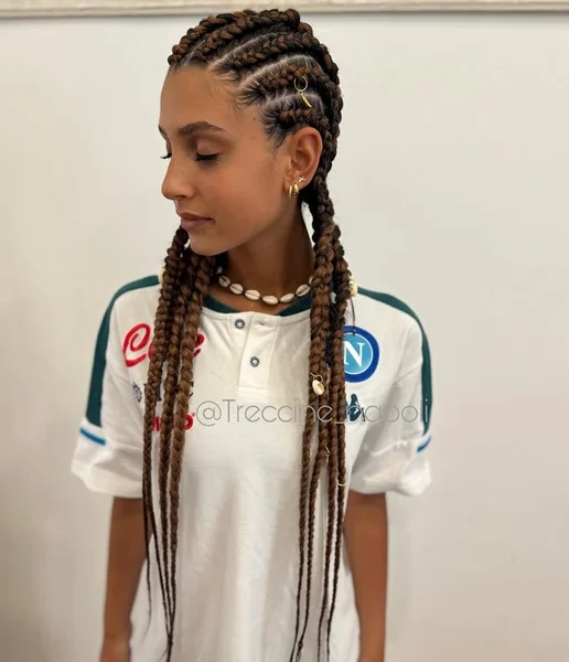 Feed In Cornrows with Gold Hoops