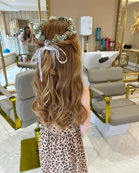 Flower Crown Half Up with Ribbon Bow