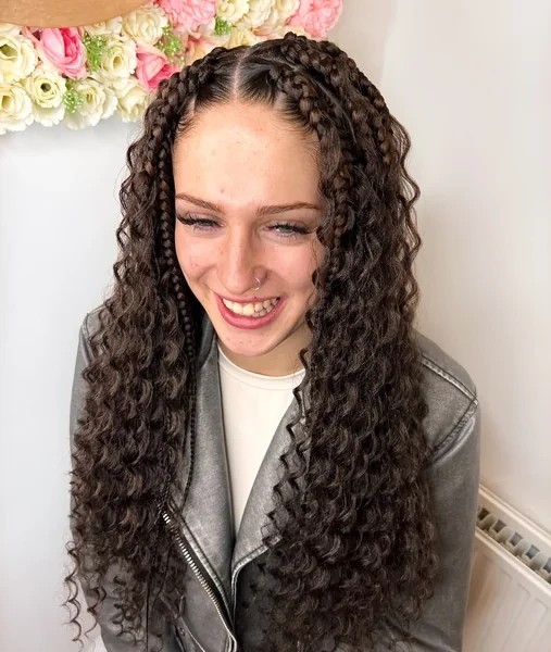 Four Knotless Braids with Long Curly Ends