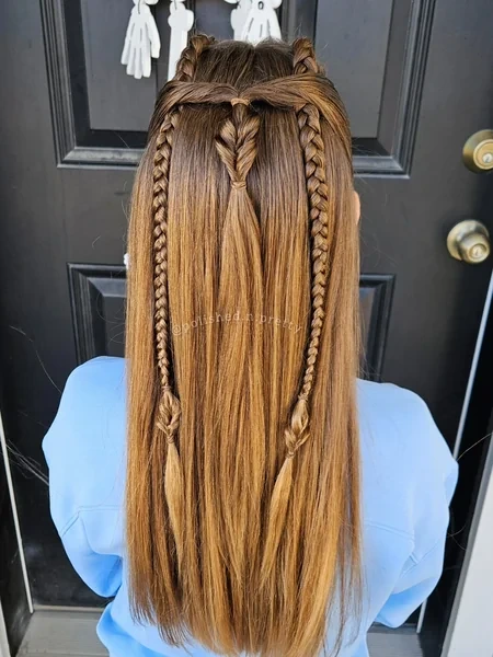 Four Thin Braids Half Up Style