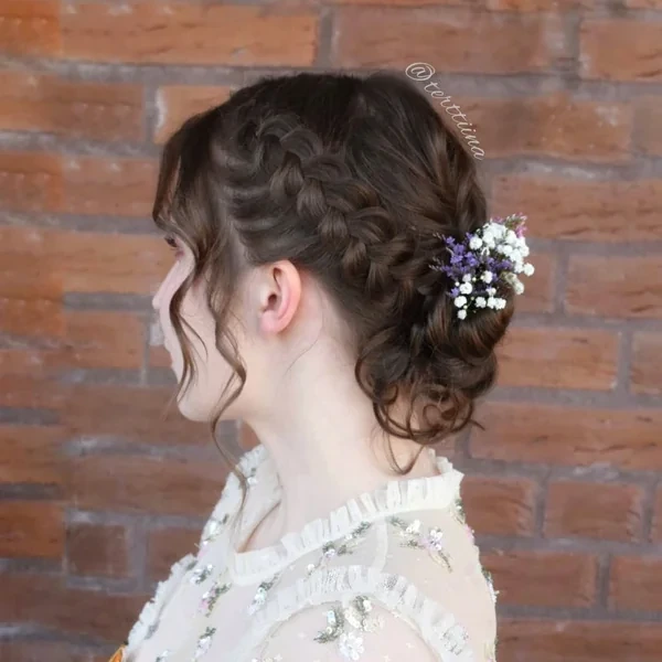French Braid Updo with Babys Breath