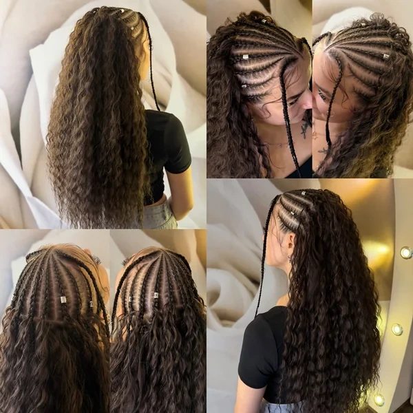 Fulani Braids with Boho Curls and Beads Multi Angle Collage