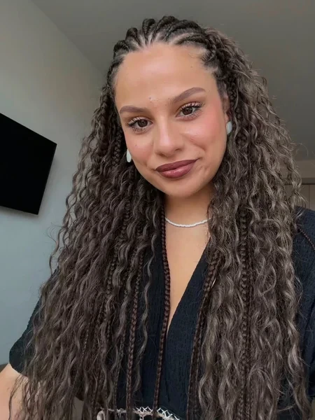 Fulani Braids with Natural Boho Curls and Small Cornrows