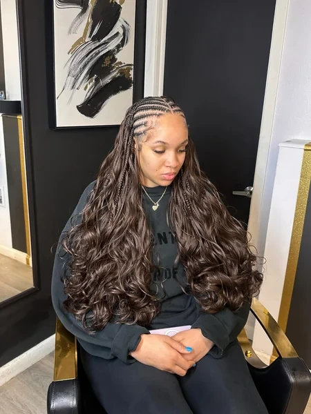 Fulani Braids with Voluminous Wavy Sew In