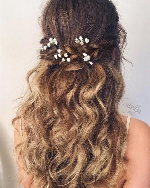 Half Up Braid with Babys Breath