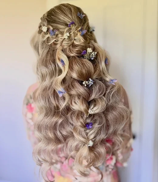 Half Up Braid with Flowers and Butterflies