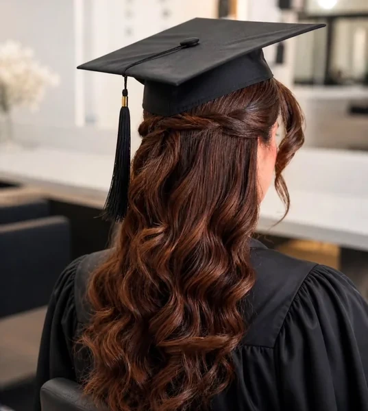 Half Up Braided Graduation Hairstyle with Waves