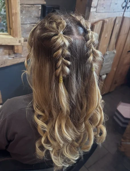 Half Up Bubble Braids with Curls