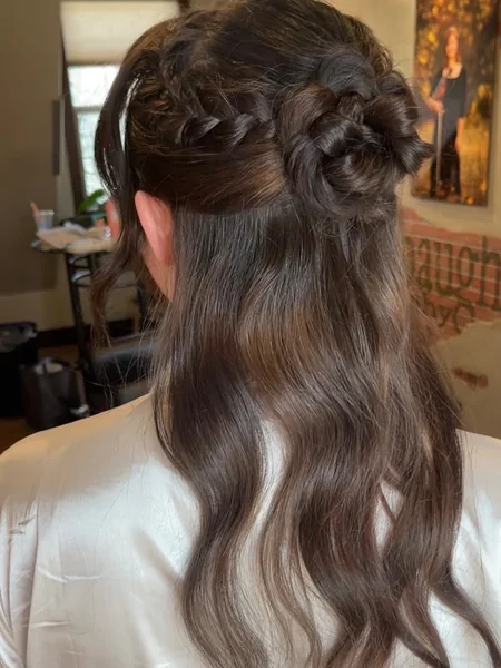 Half Up Dutch Braid with Braided Rose Bun