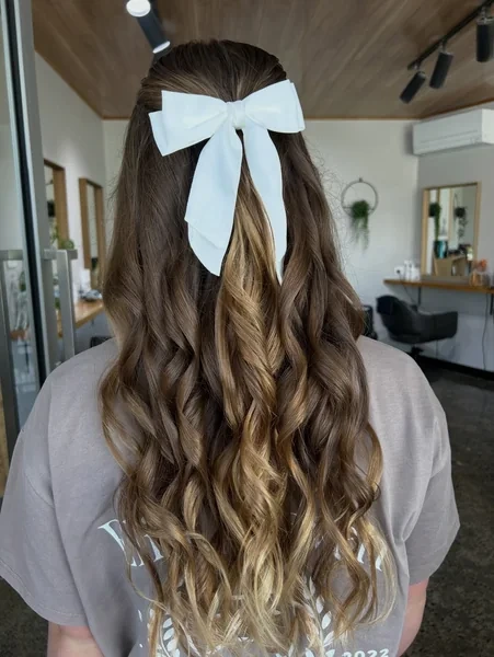 Half Up Style with White Bow for Graduation