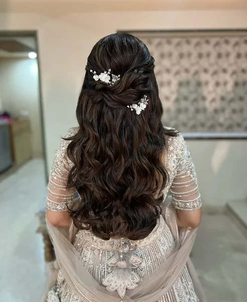 Half Up Twist with White Flower Pins