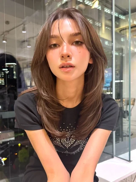 Japanese Long Hairstyle with Wispy Curtain Bangs
