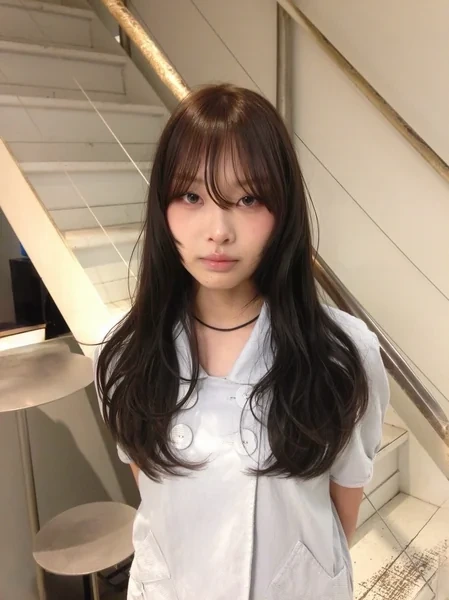 Japanese Long Wavy Hairstyle for School or Casual Wear