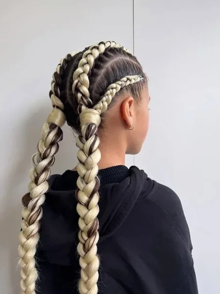 Jumbo Cornrows to Blonde Braids Athletic Ponytail