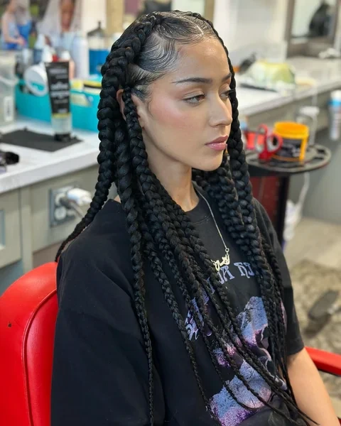 Jumbo Knotless Box Braids Worn Down