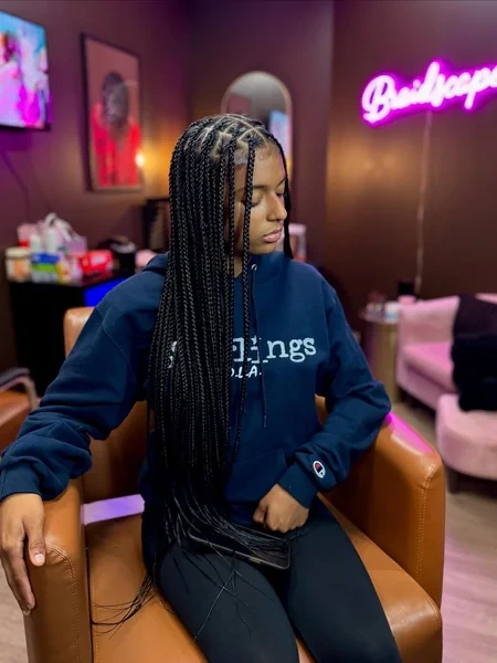 Long Black Knotless Box Braids Side View