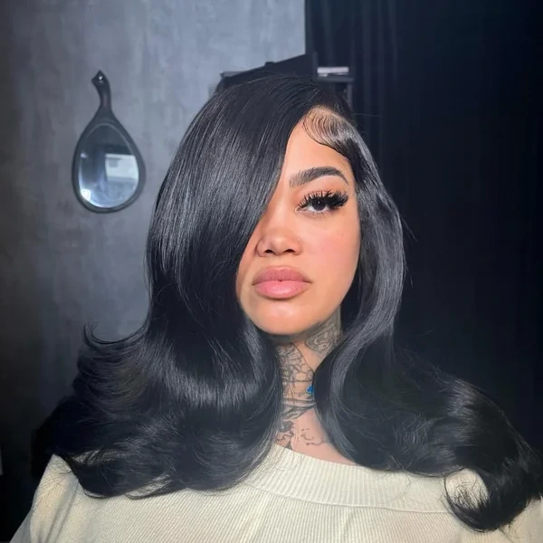 Long Black Layered Sew In with Swoop Bang
