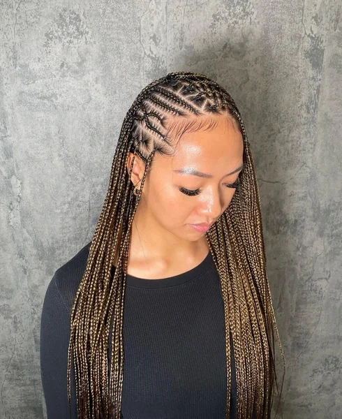 Long Black to Gold Small Knotless Braids Lemonade Parting