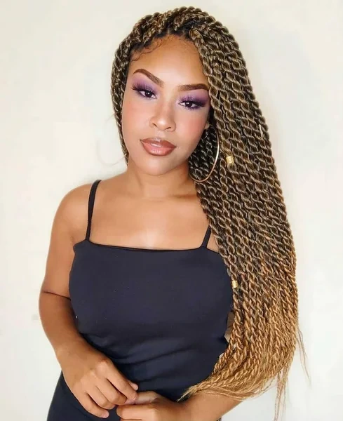 Long Blonde Senegalese Twists Side Swept