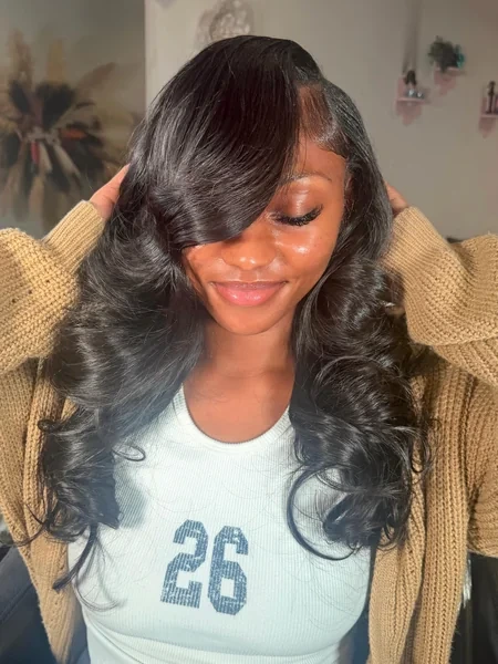 Long Body Wave Quick Weave with Side Swept Bang