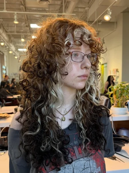 Long Curly Calico Hair with Ginger Dark Brown and Blonde