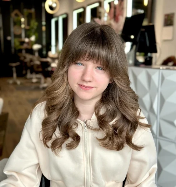 Long Curly Layers with Full Fringe