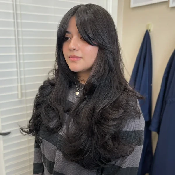 Long Curtain Bangs on Deep Side Part