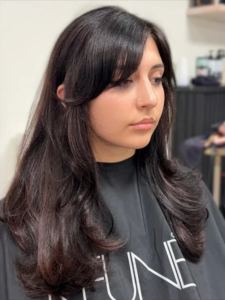 Long Dark Hair with Side Swept Bangs