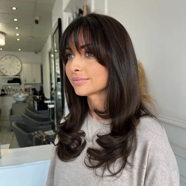 Long Dark Hair with Side Swept Bangs
