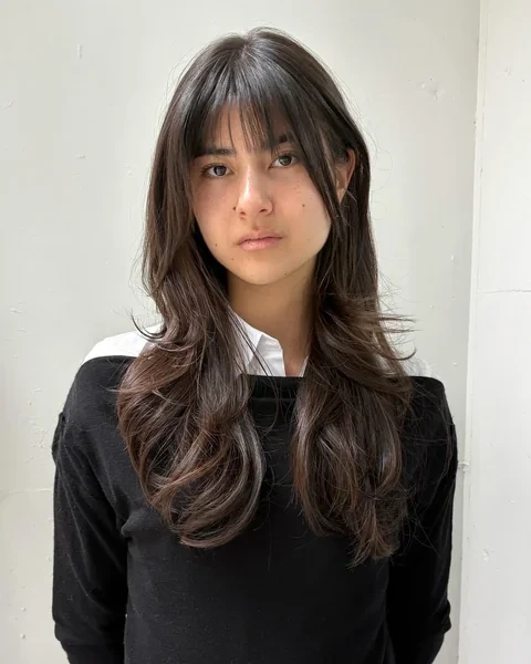 Long Dark Hair with Straight Front Bangs