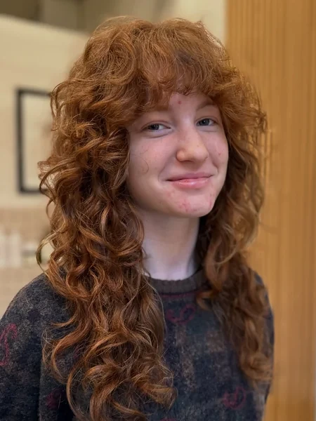 Long Ginger Curly Shag Haircut