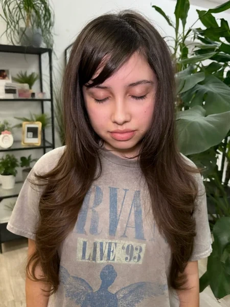 Long Hair Side Swept Bangs Side Part