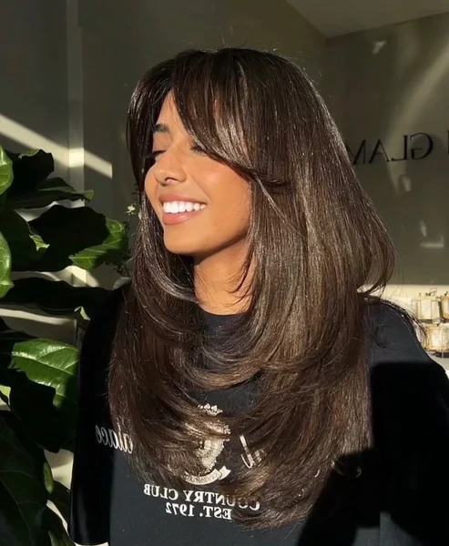 Long Hairstyle with Side Swept Bangs