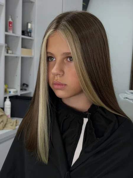 Long Sleek Hair with Money Piece Highlight