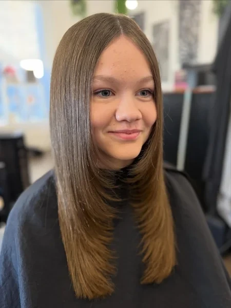 Long Straight Layered Haircut with Bangs