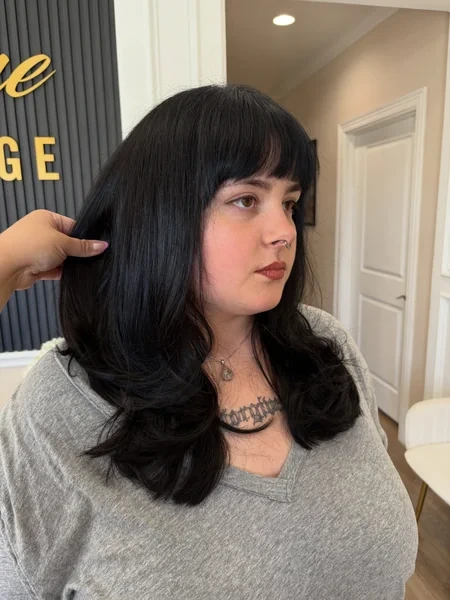 Medium Black Hair with Blunt Micro Bangs