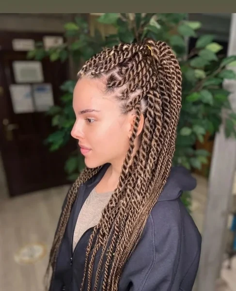 Medium Brown Twists Half Up Ponytail