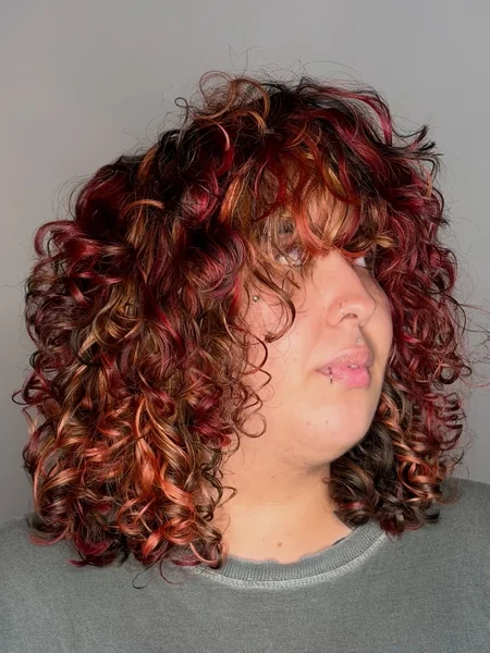 Medium Curly Calico Hair with Red Brown and Gold