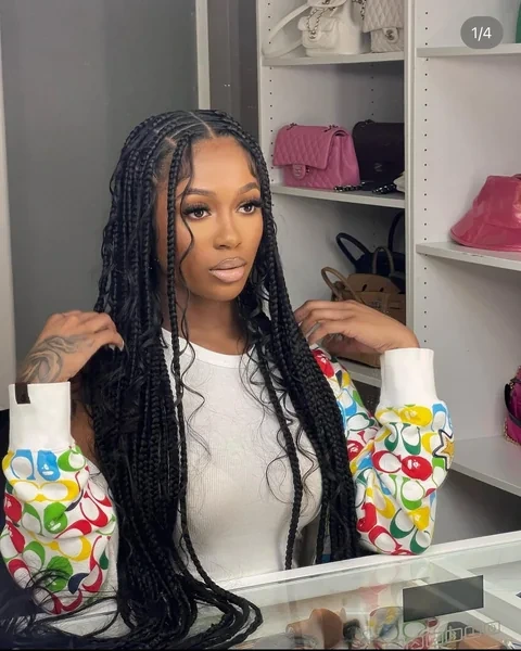 Medium Large Black Knotless Braids with Wavy Ends